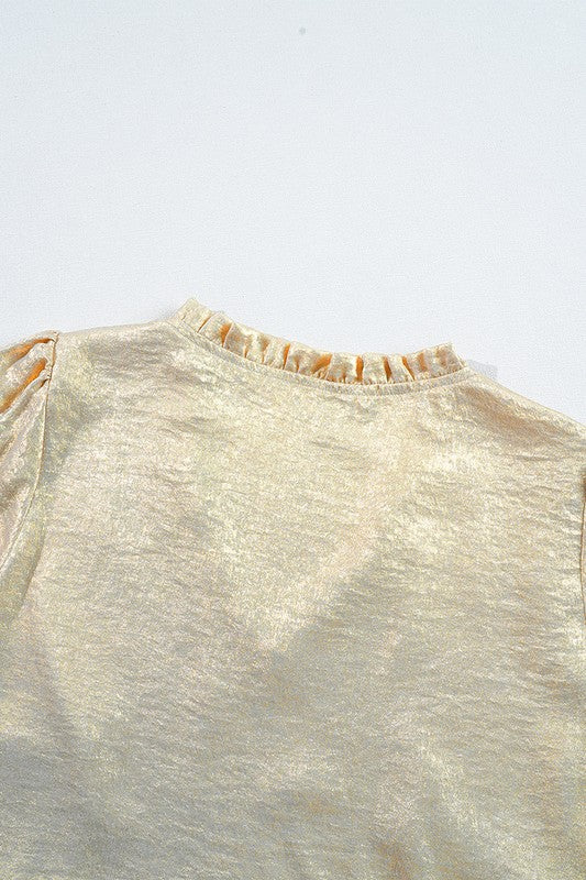 Women Metallic Frilled Puff Sleeve Babydoll Blouse - Charming Charlie