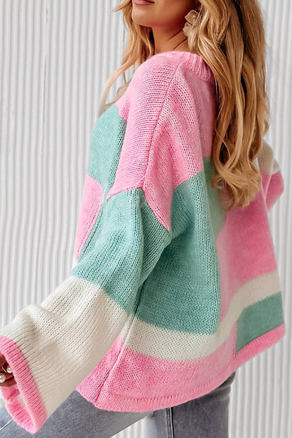 Color Block Round Neck Drop Shoulder Sweater - Charming Charlie