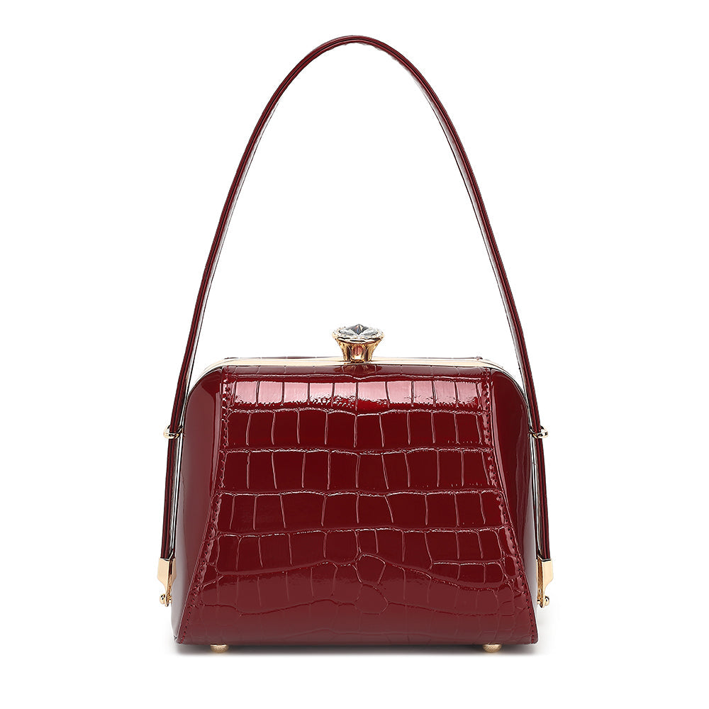 Small Croco Patent Leather Frame Satchel - Charming Charlie