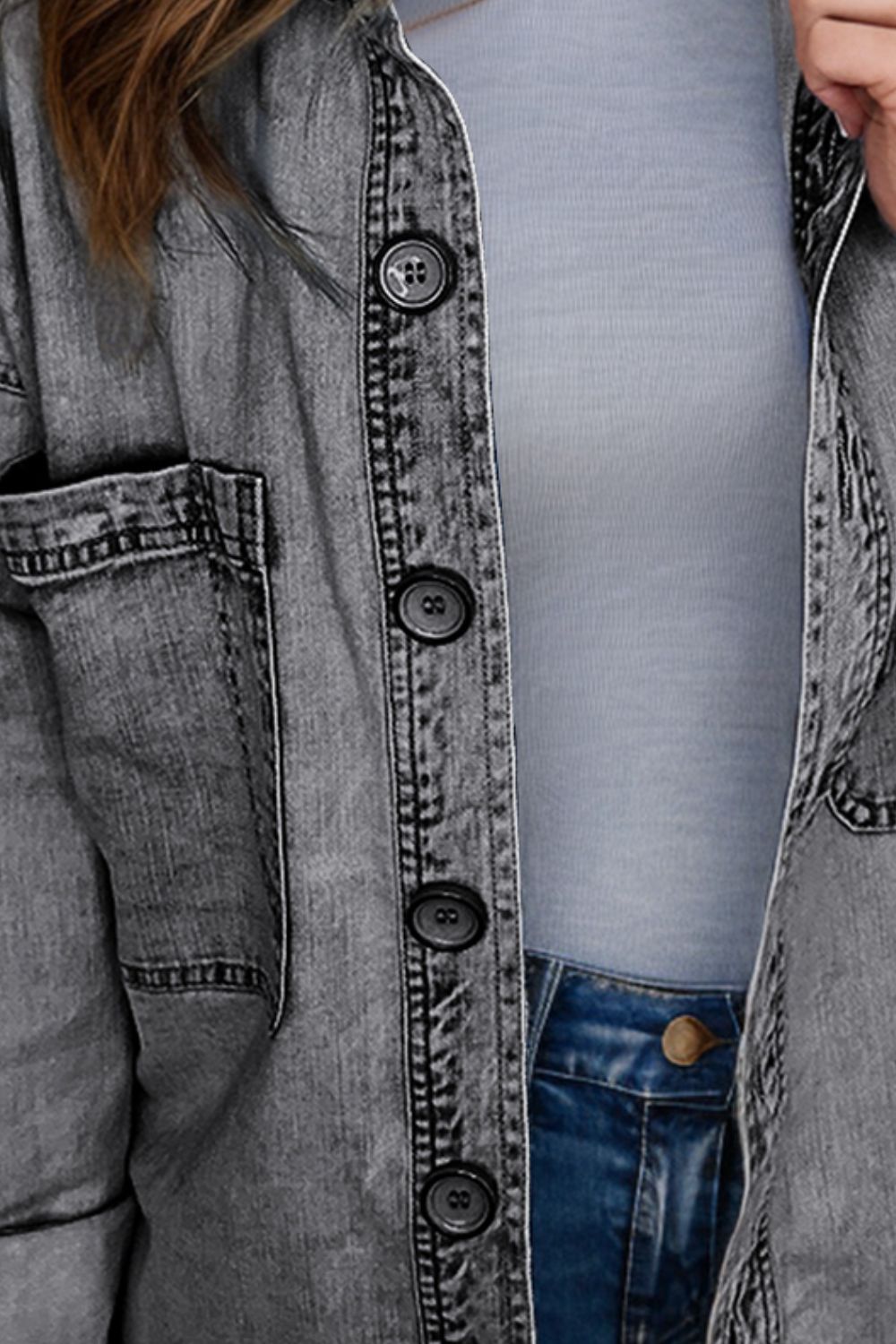 Button Up Long Sleeve Denim Jacket - Charming Charlie
