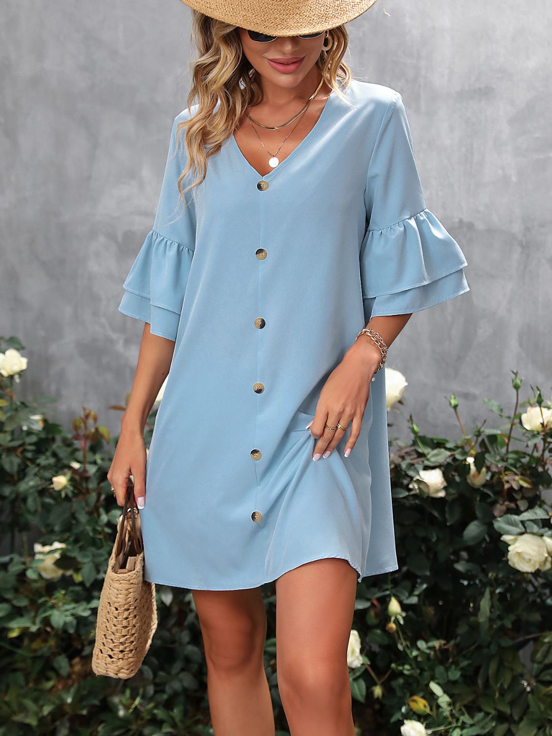 V-Neck Half Sleeve Mini Dress - Charming Charlie