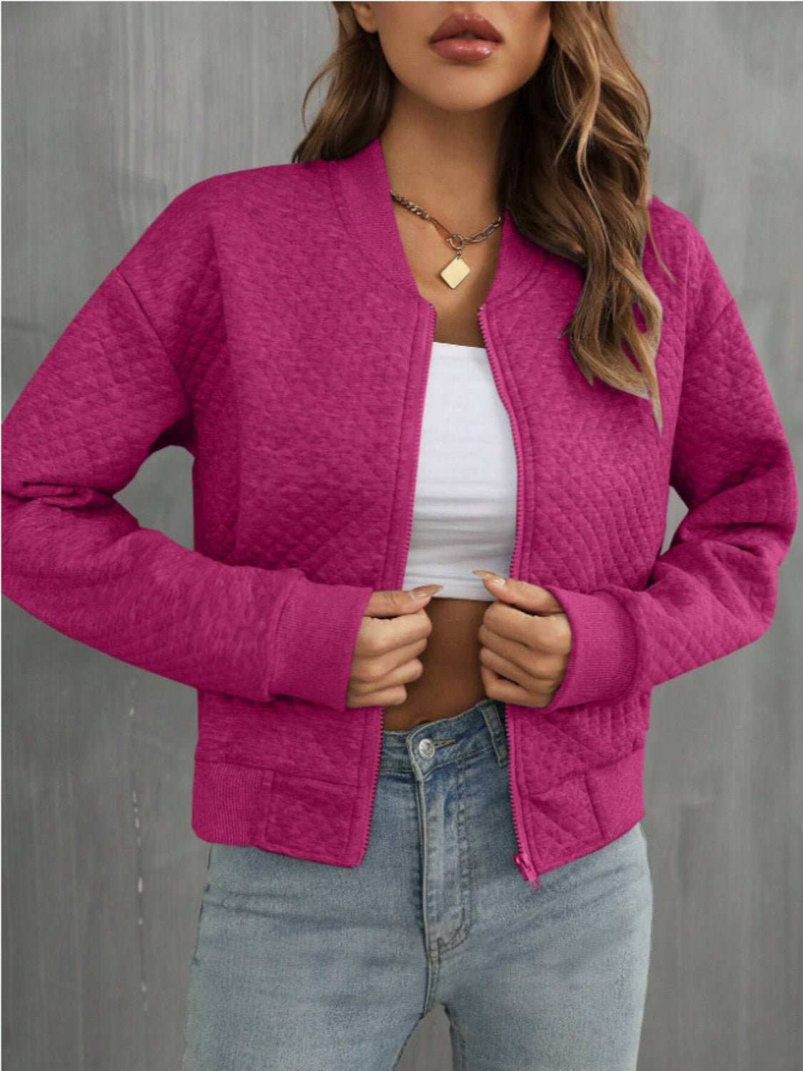 Zip Up Long Sleeve Jacket - Charming Charlie