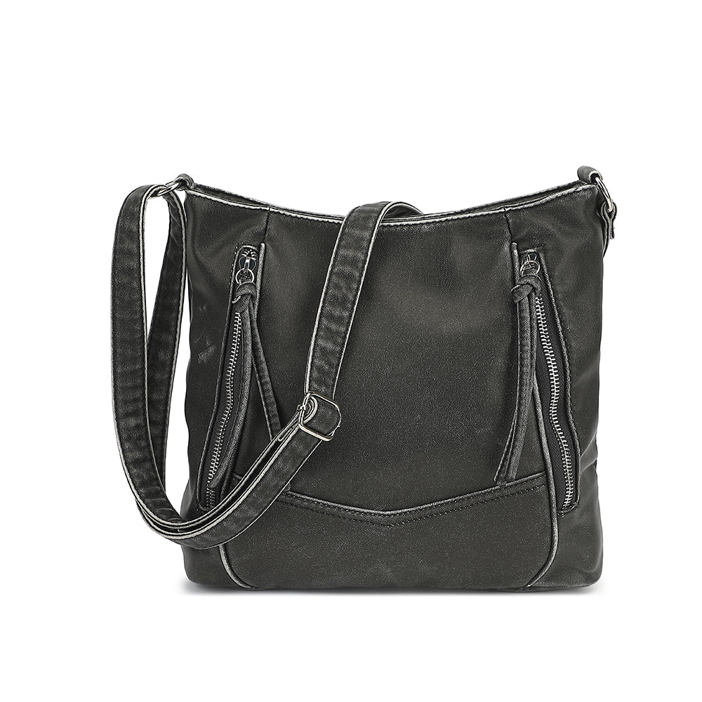 Washed Hobo Crossbody with Front Zip Compartments - Charming Charlie