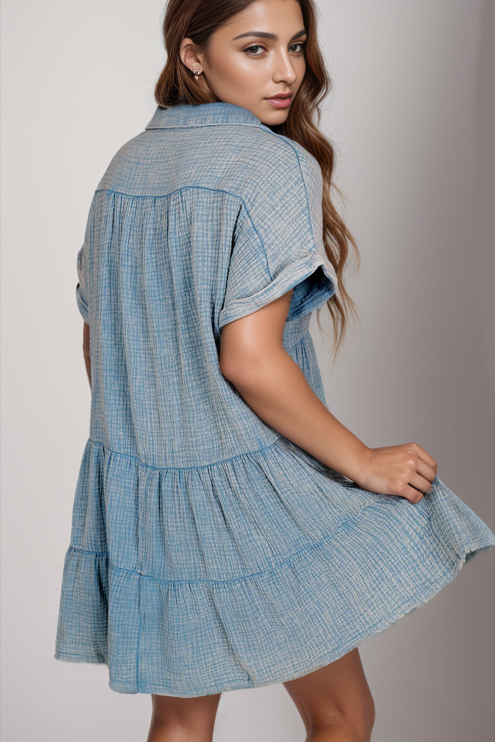 Tiered Notched Short Sleeve Dress - Charming Charlie