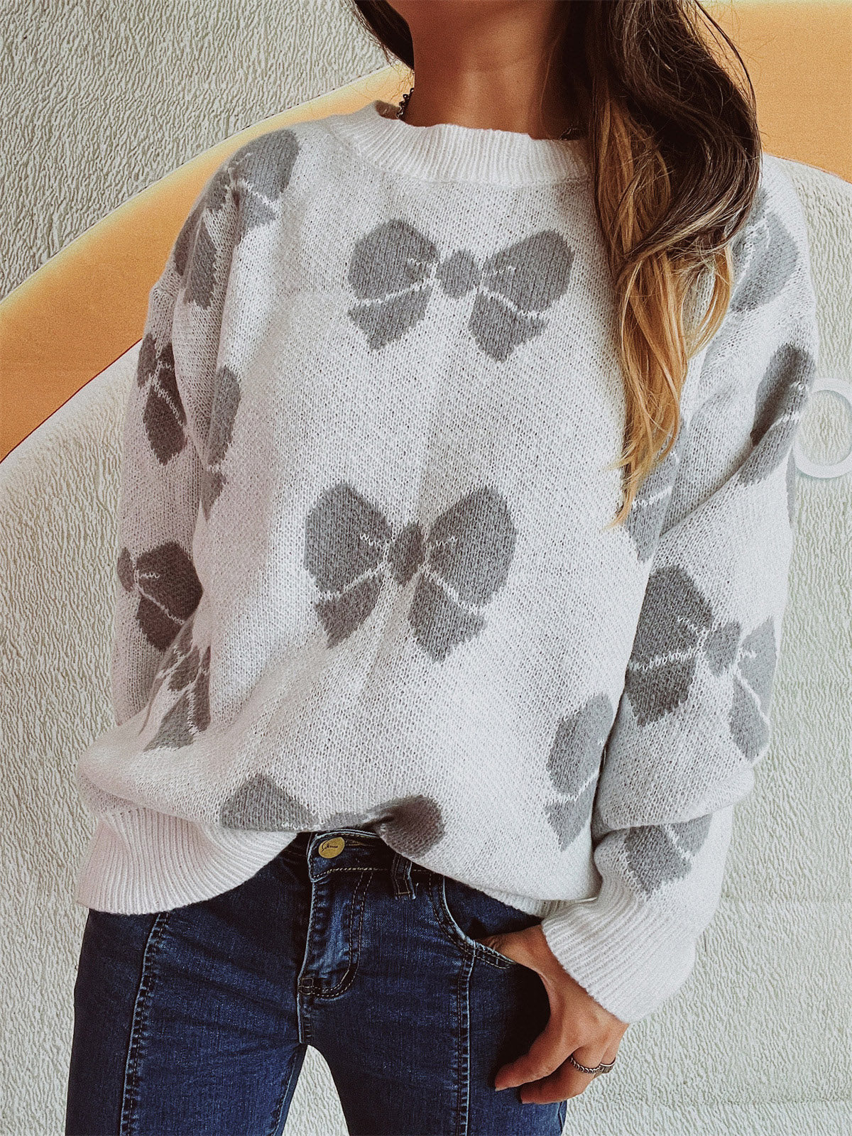 Bow Round Neck Dropped Shoulder Sweater - Charming Charlie