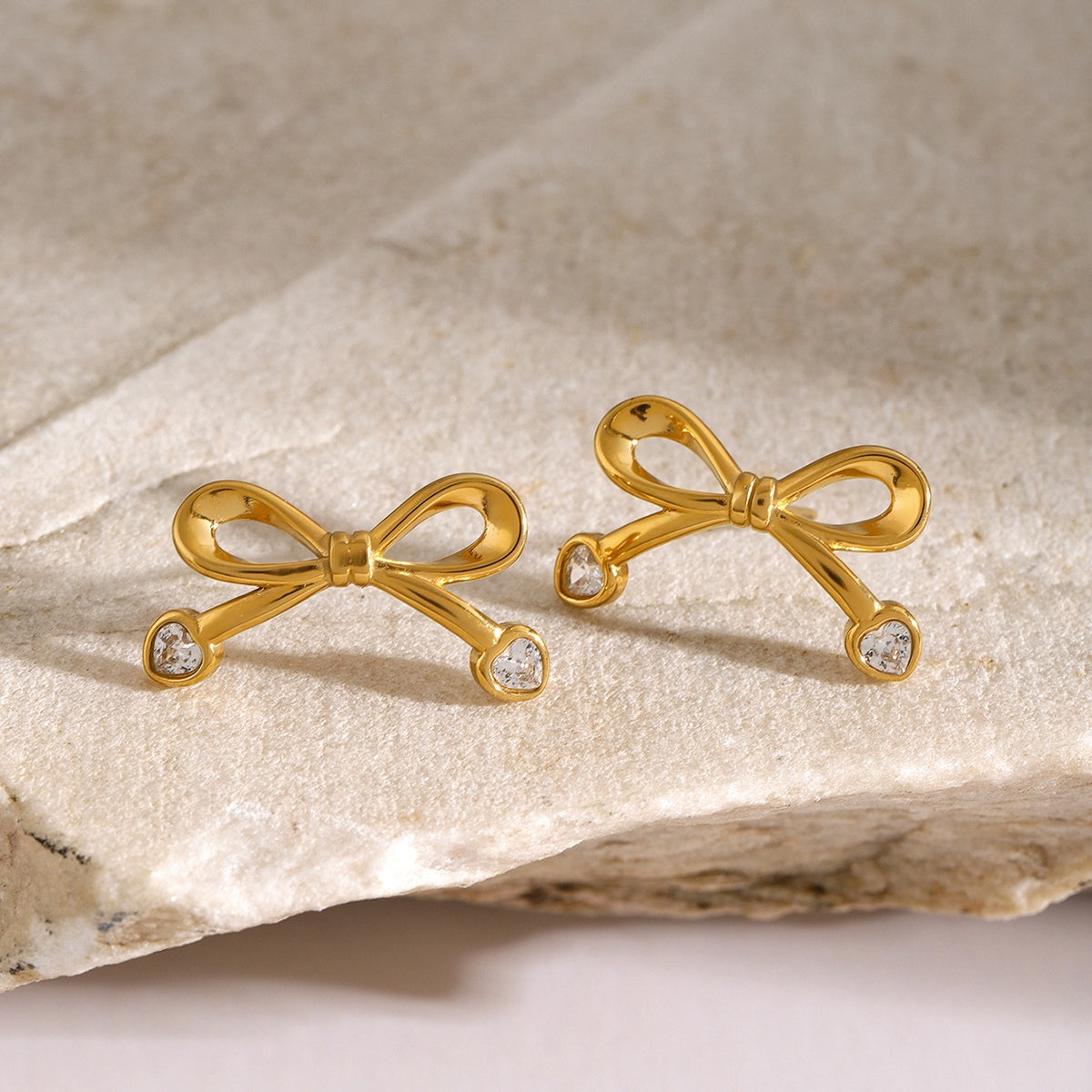 Stainless Steel Inlaid Zircon Bow Earrings - Charming Charlie