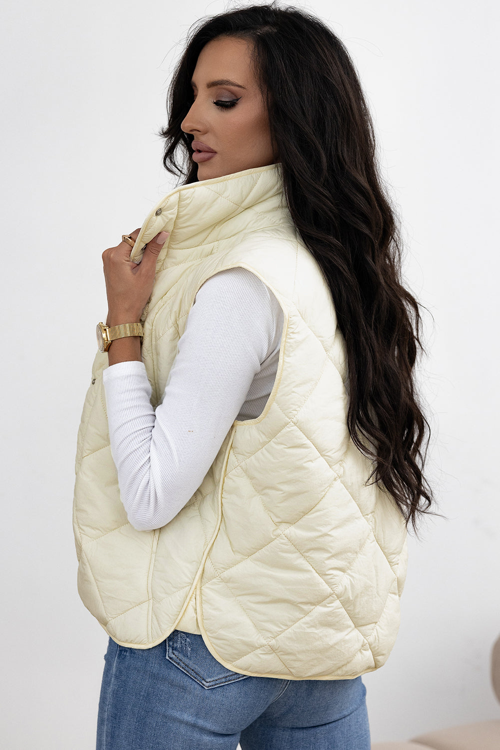 Snap Down Texture Vest Coat with Pockets - Charming Charlie
