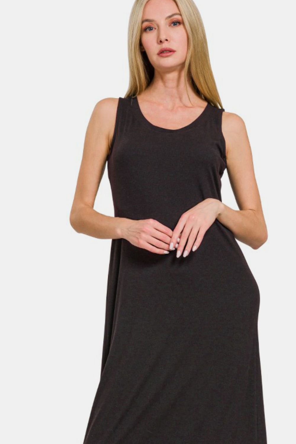Zenana Scoop Neck Wide Strap Tank Dress - Charming Charlie