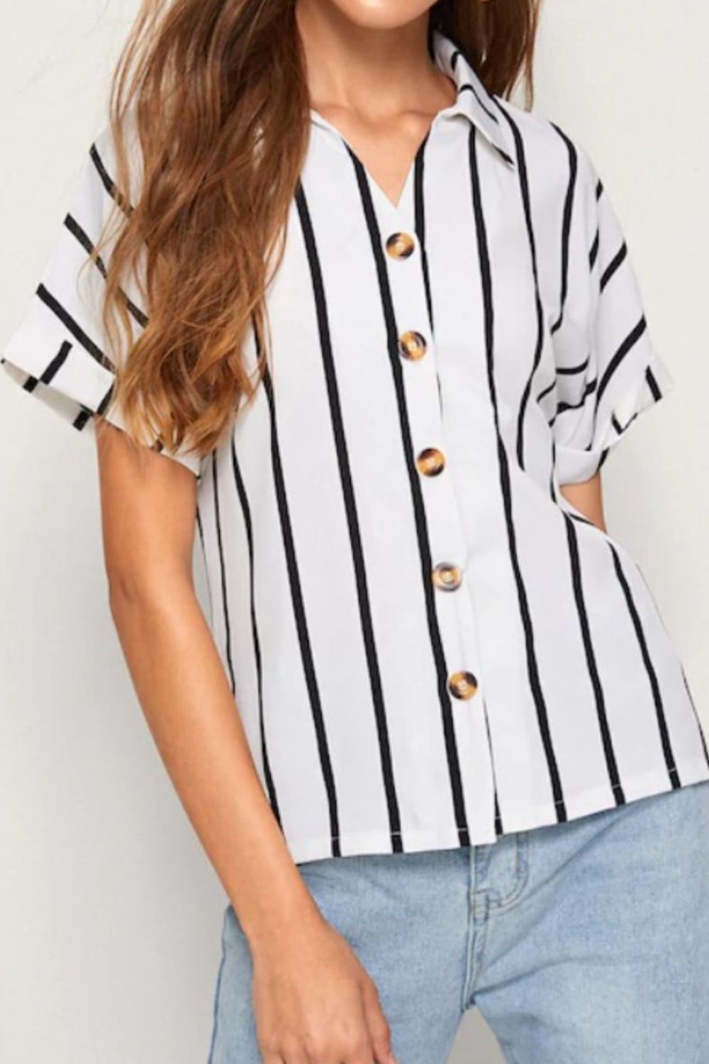 Striped Button Up Short Sleeve Shirt - Charming Charlie