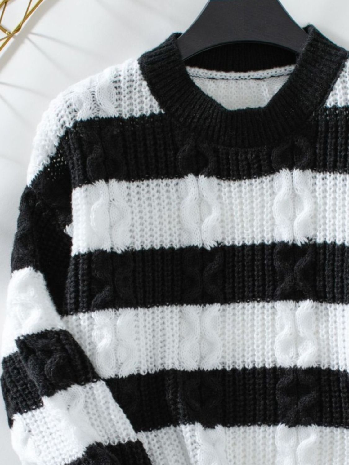 Striped Round Neck Long Sleeve Sweater - Charming Charlie