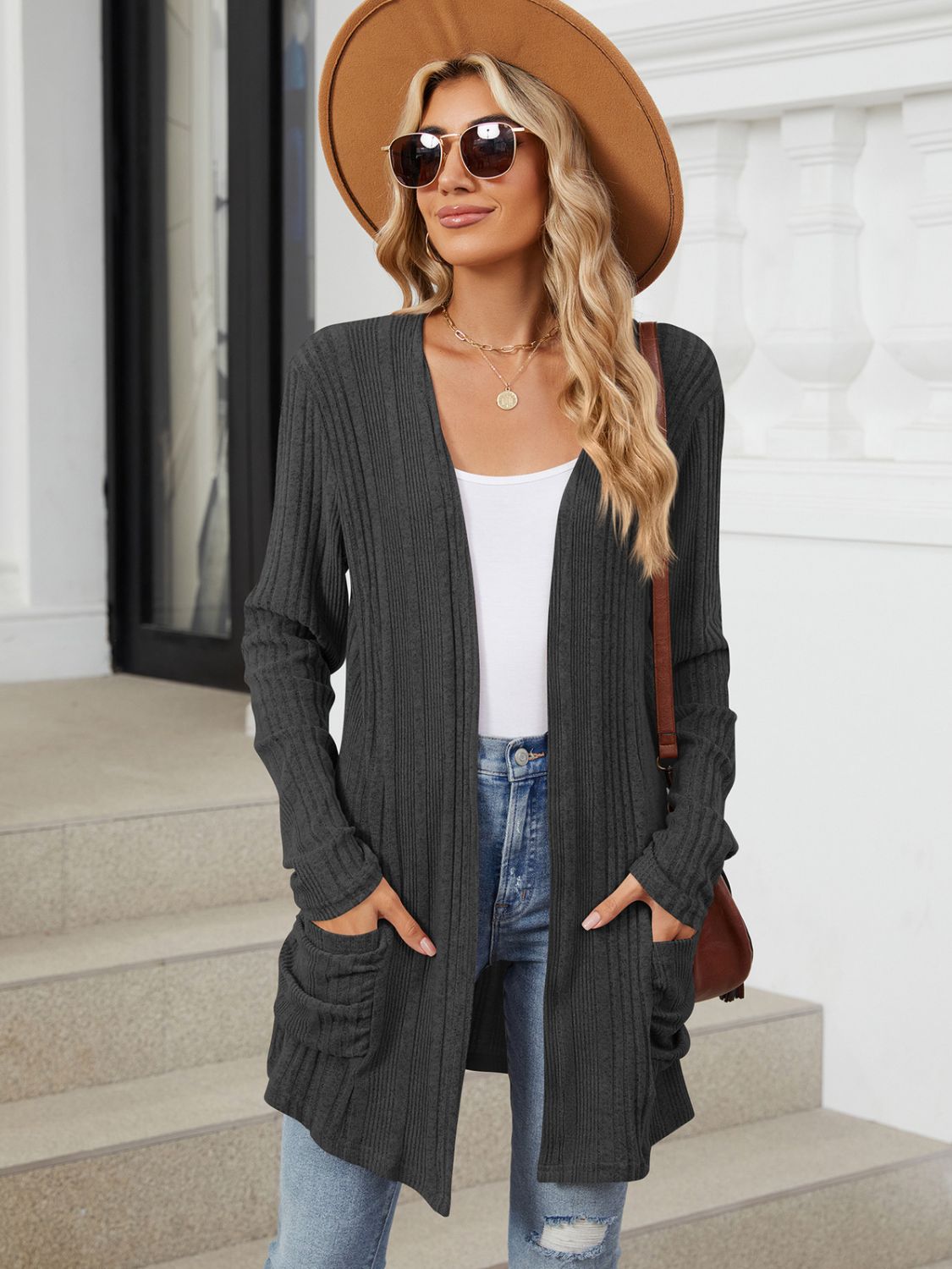Pocketed Open Front Long Sleeve Cardigan - Charming Charlie