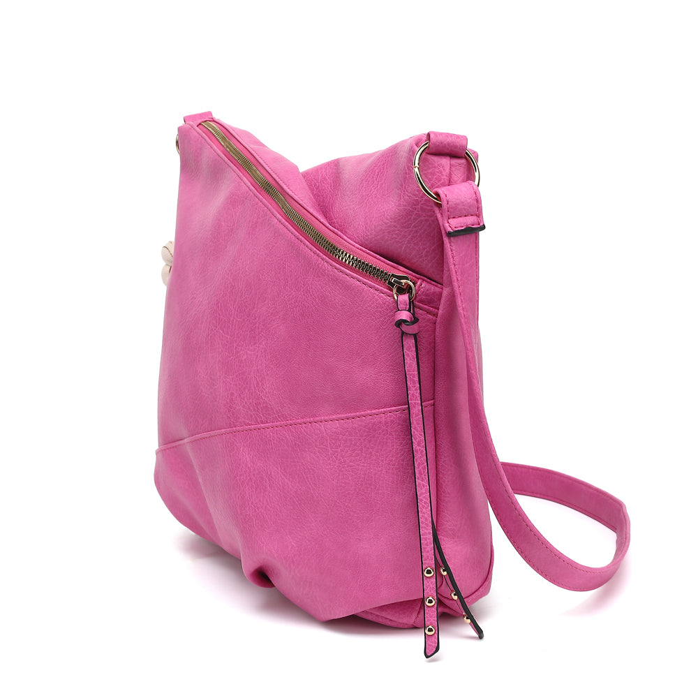 Multi Zip Crossbody Hobo with Flower Charm - Charming Charlie