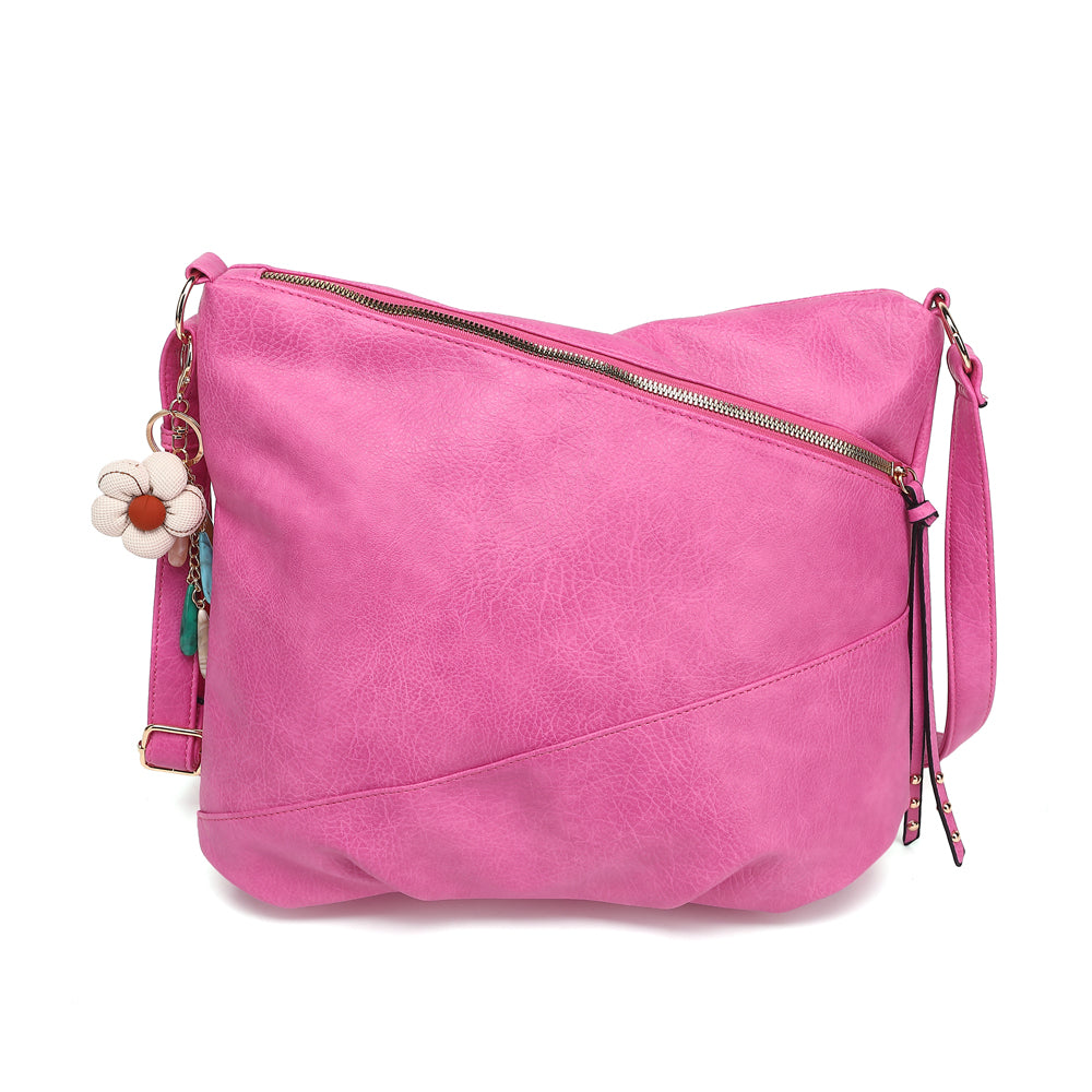 Multi Zip Crossbody Hobo with Flower Charm - Charming Charlie