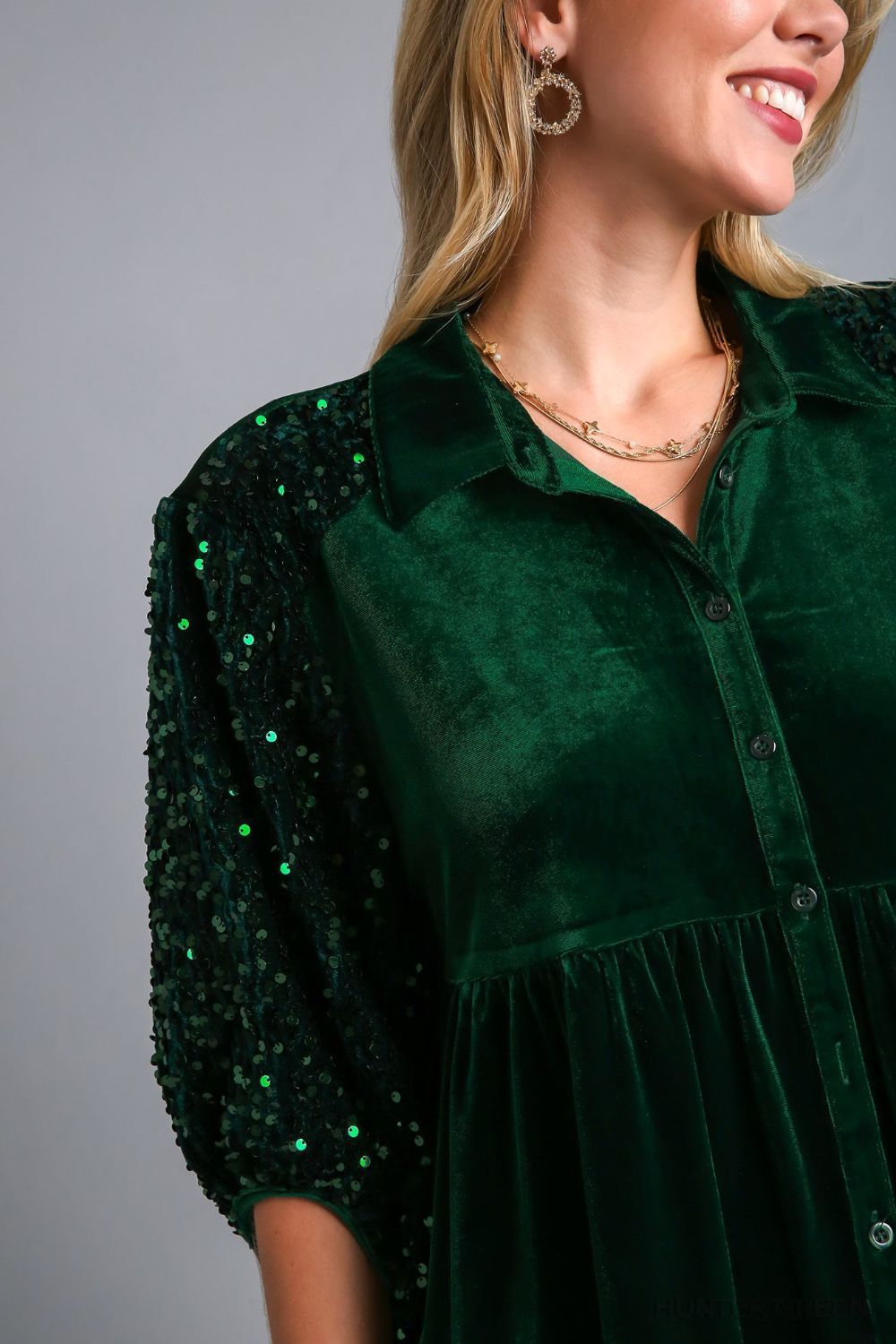 Umgee Sequin Detail Tiered Back Half Sleeve Shirt - Charming Charlie