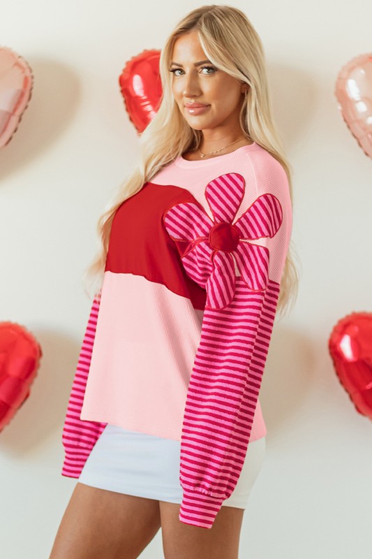 Patch Color Block Striped Sleeve Textured Top - Charming Charlie
