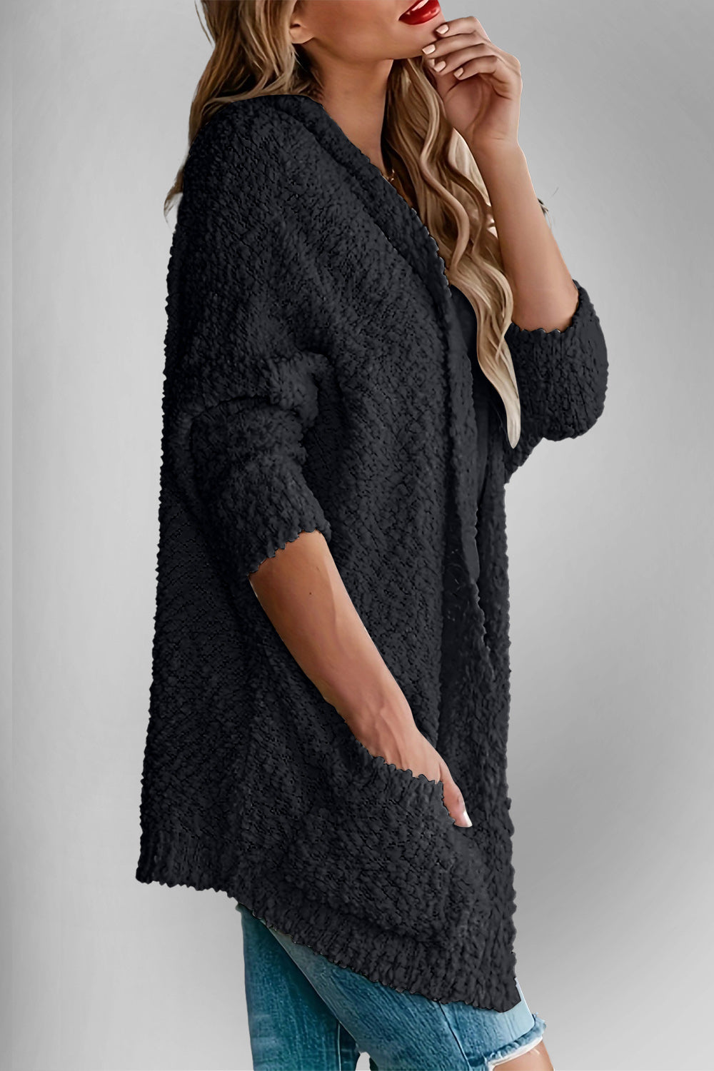 Double Take Pocketed Open Front Long Sleeve Cardigan - Charming Charlie