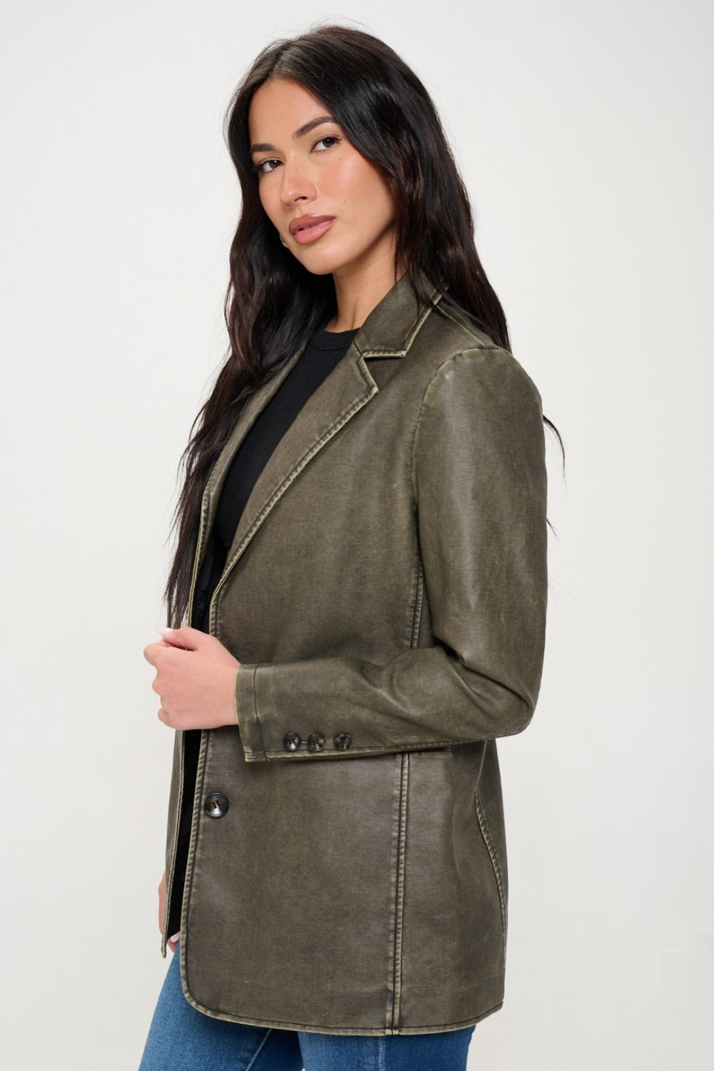 Coalition LA Single-Breasted Vegan Leather Blazer - Charming Charlie
