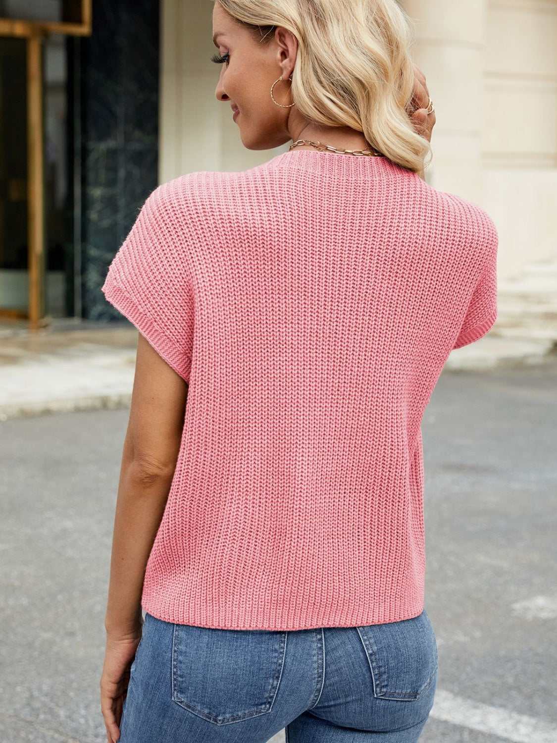 Round Neck Short Sleeve Sweater - Charming Charlie