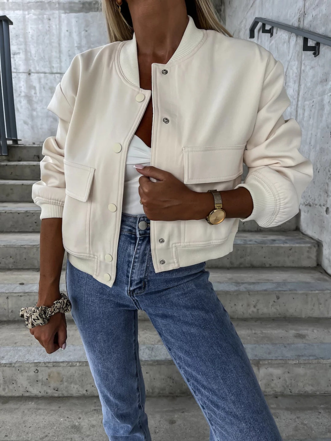 Baseball Collar Dropped Shoulder Jacket - Charming Charlie
