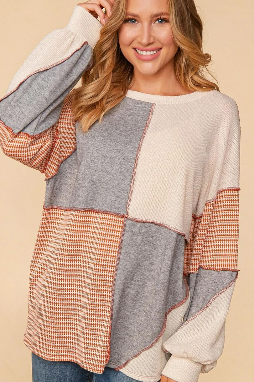 Exposed Seam Color Block Round Neck Top - Charming Charlie
