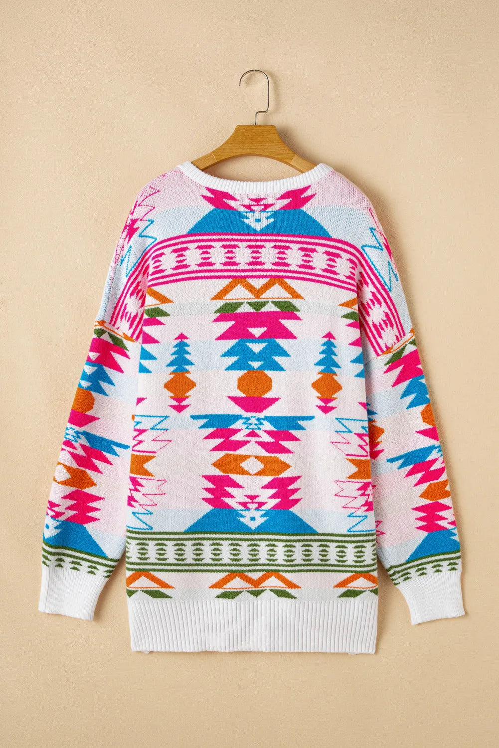 Geometric V-Neck Long Sleeve Sweater - Charming Charlie