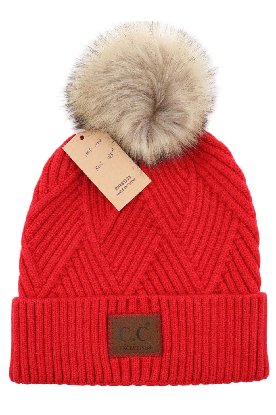 C.C Heather Beanie Hat With Pom Pom And Suede Patch - Charming Charlie