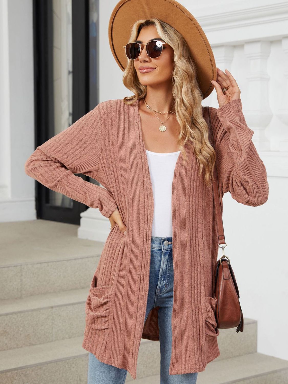 Pocketed Open Front Long Sleeve Cardigan - Charming Charlie