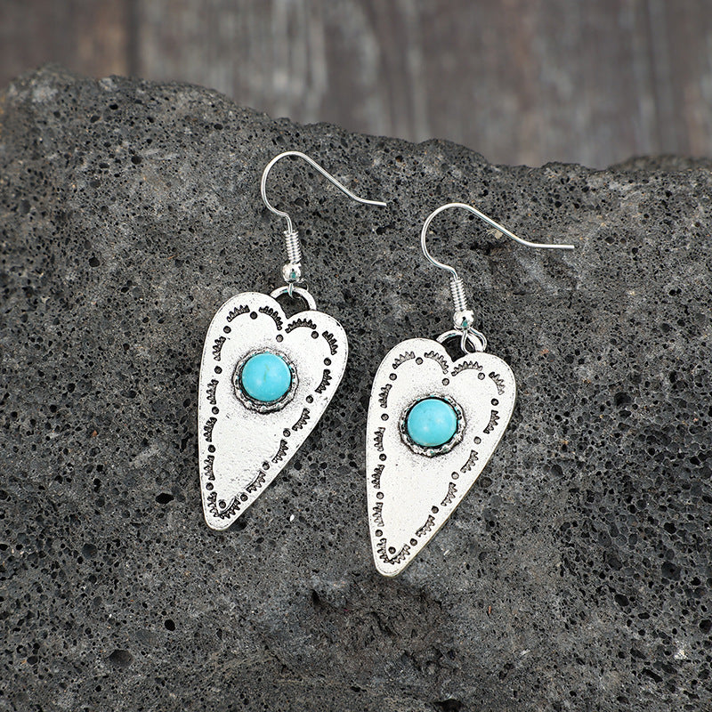 Alloy Turquoise Heart Dangle Earrings - Charming Charlie
