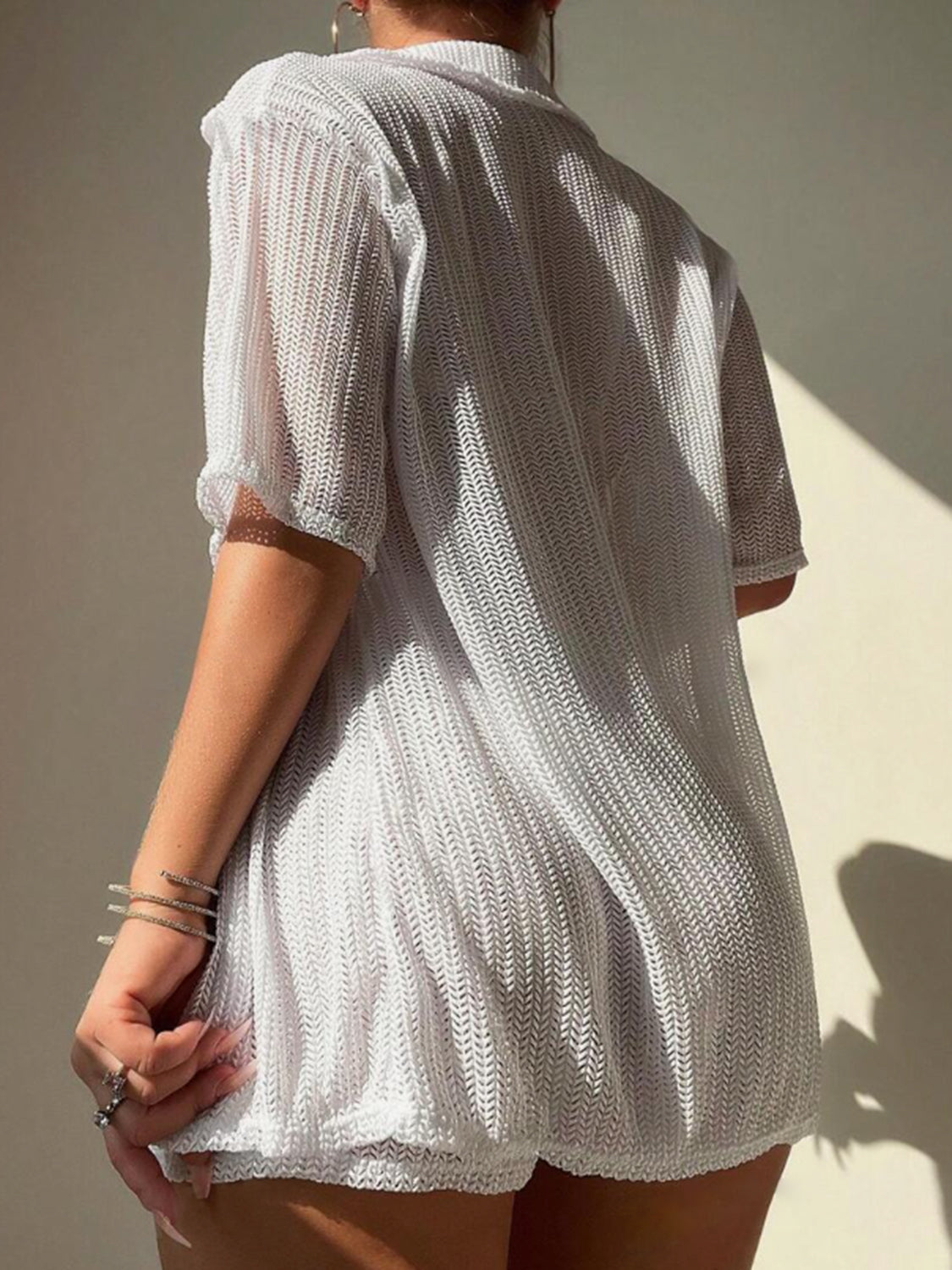 Open Front Half Sleeve Top and Shorts Cover Up Set - Charming Charlie