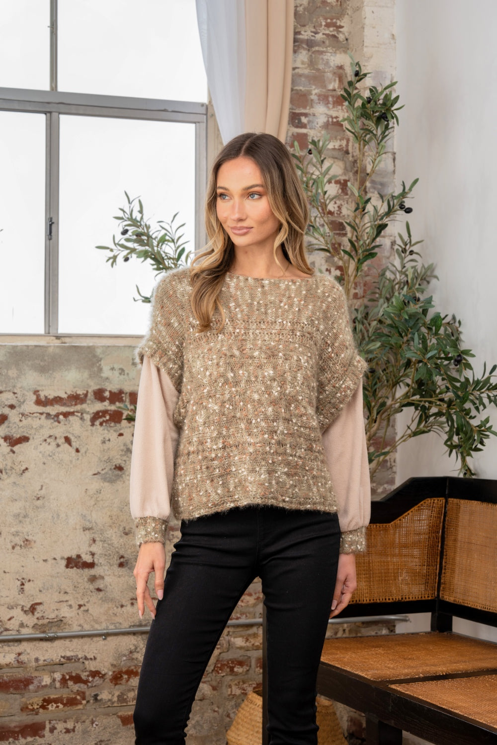 Sew In Love Full Size Fuzzy Long Sleeve Knit Top - Charming Charlie