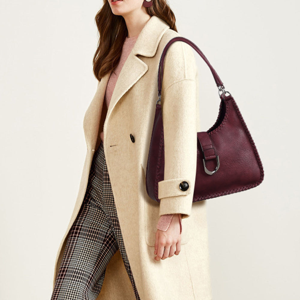 Double Handle Satchel with Whipstitch Detail and Charm - Charming Charlie