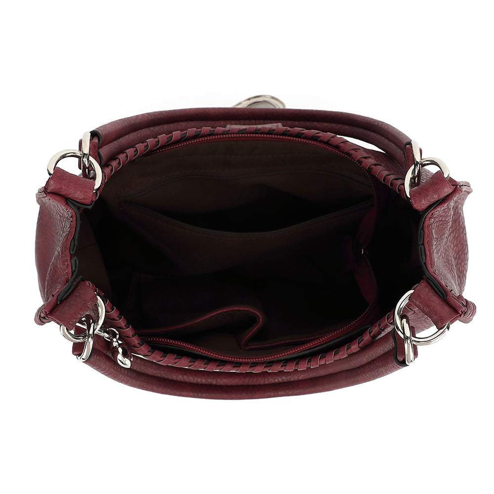 Double Handle Satchel with Whipstitch Detail and Charm - Charming Charlie