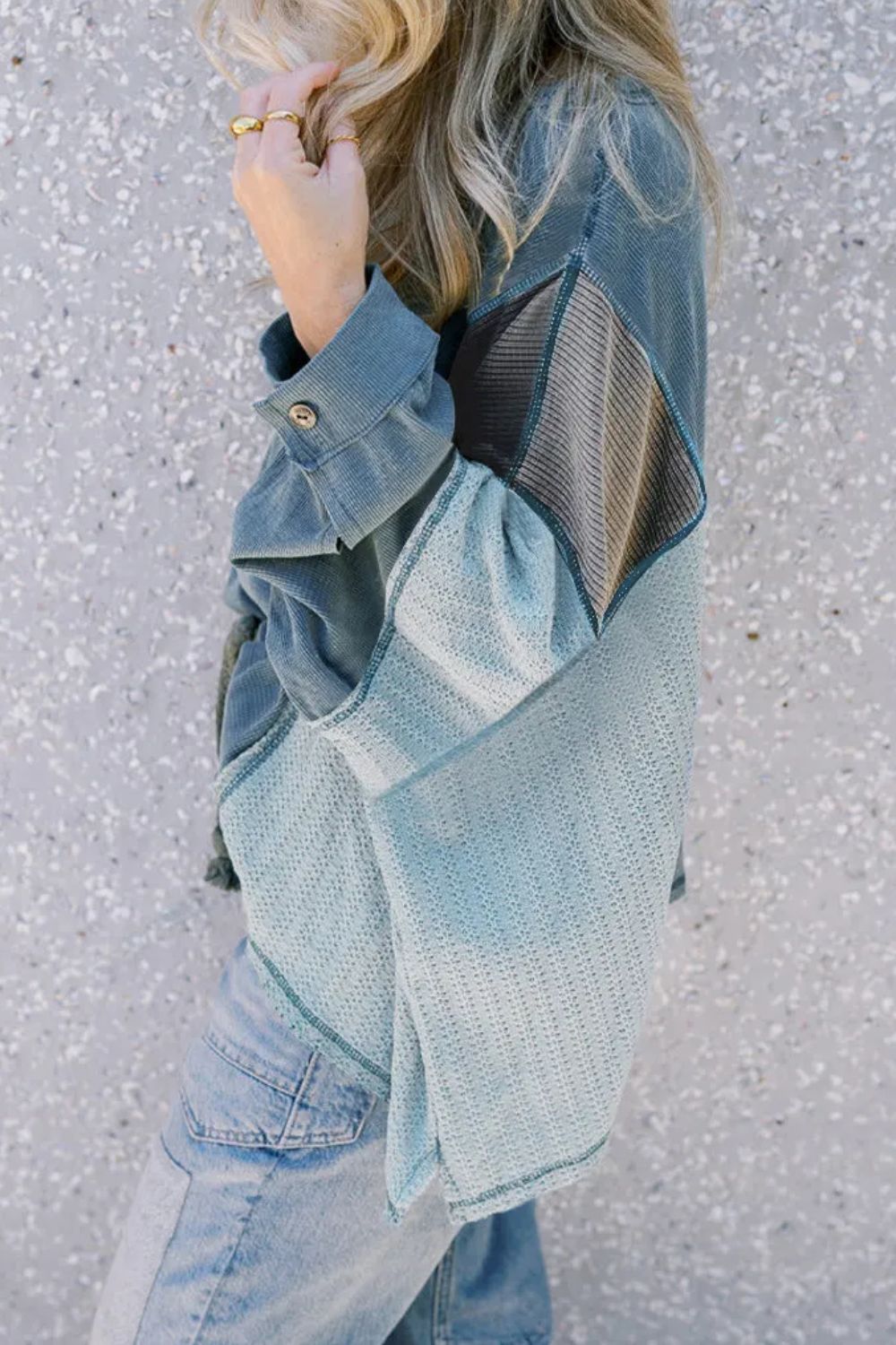 Patchwork Color Block Round Neck Long Sleeve Top - Charming Charlie