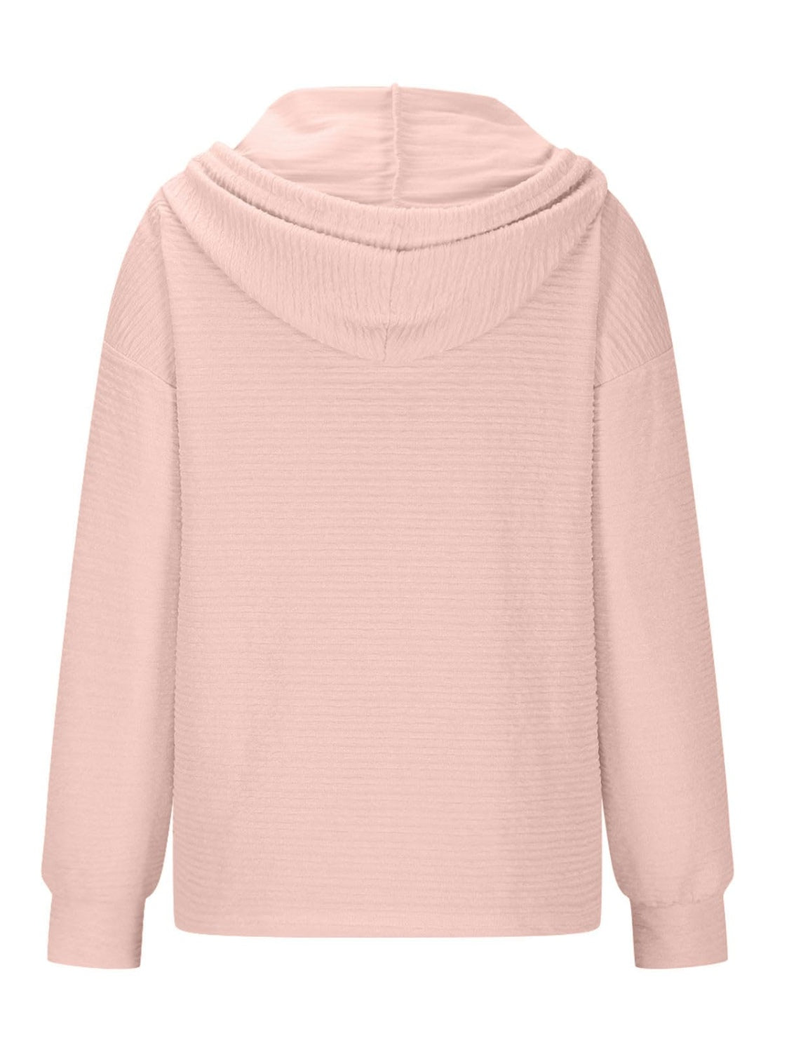 Drawstring Quarter Button Long Sleeve Hoodie - Charming Charlie