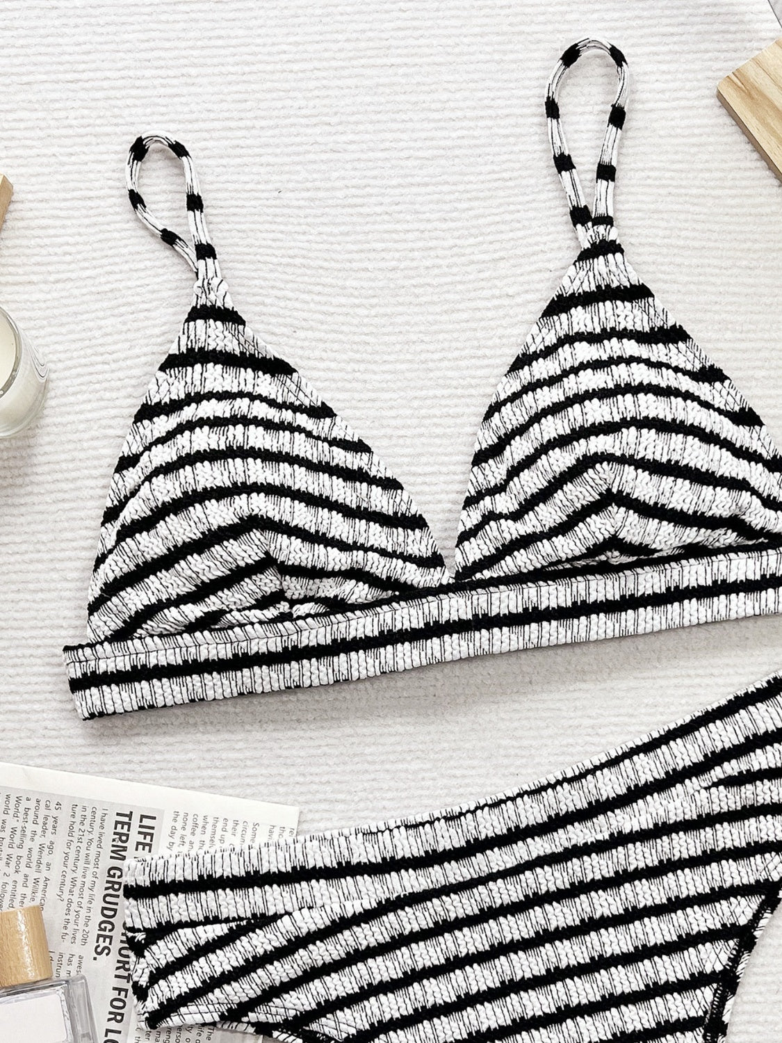 Striped V-Neck Two-Piece Swim Set - Charming Charlie