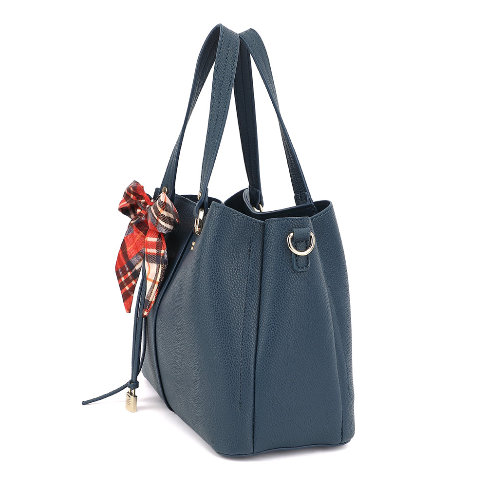 Triple Compartment Satchel with Scarf and Charm Detail - Charming Charlie