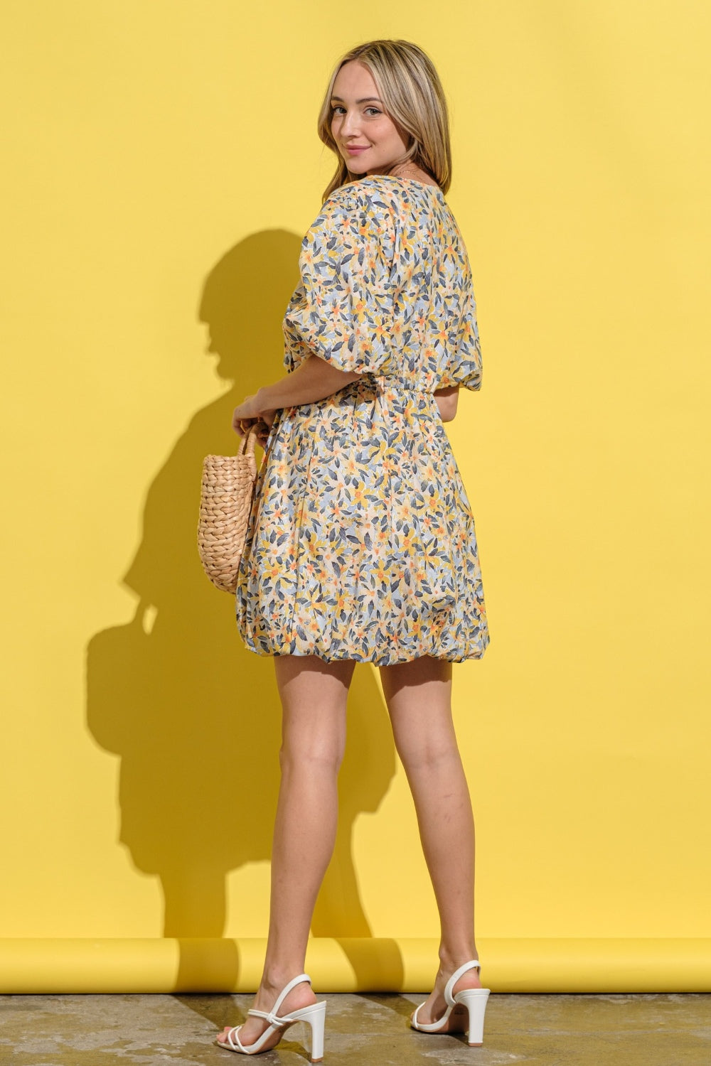 And The Why Full Size Floral Surplice Puff Sleeve Dress - Charming Charlie