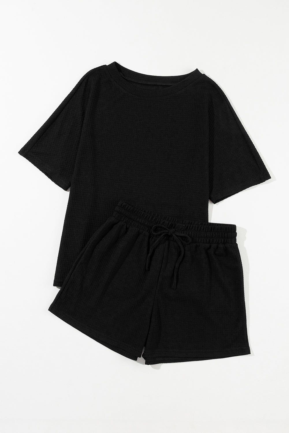 Round Neck Short Sleeve Top and Drawstring Shorts Set - Charming Charlie