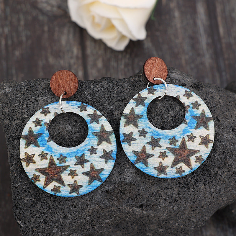 Cutout Star Print Wooden Dangle Earrings - Charming Charlie