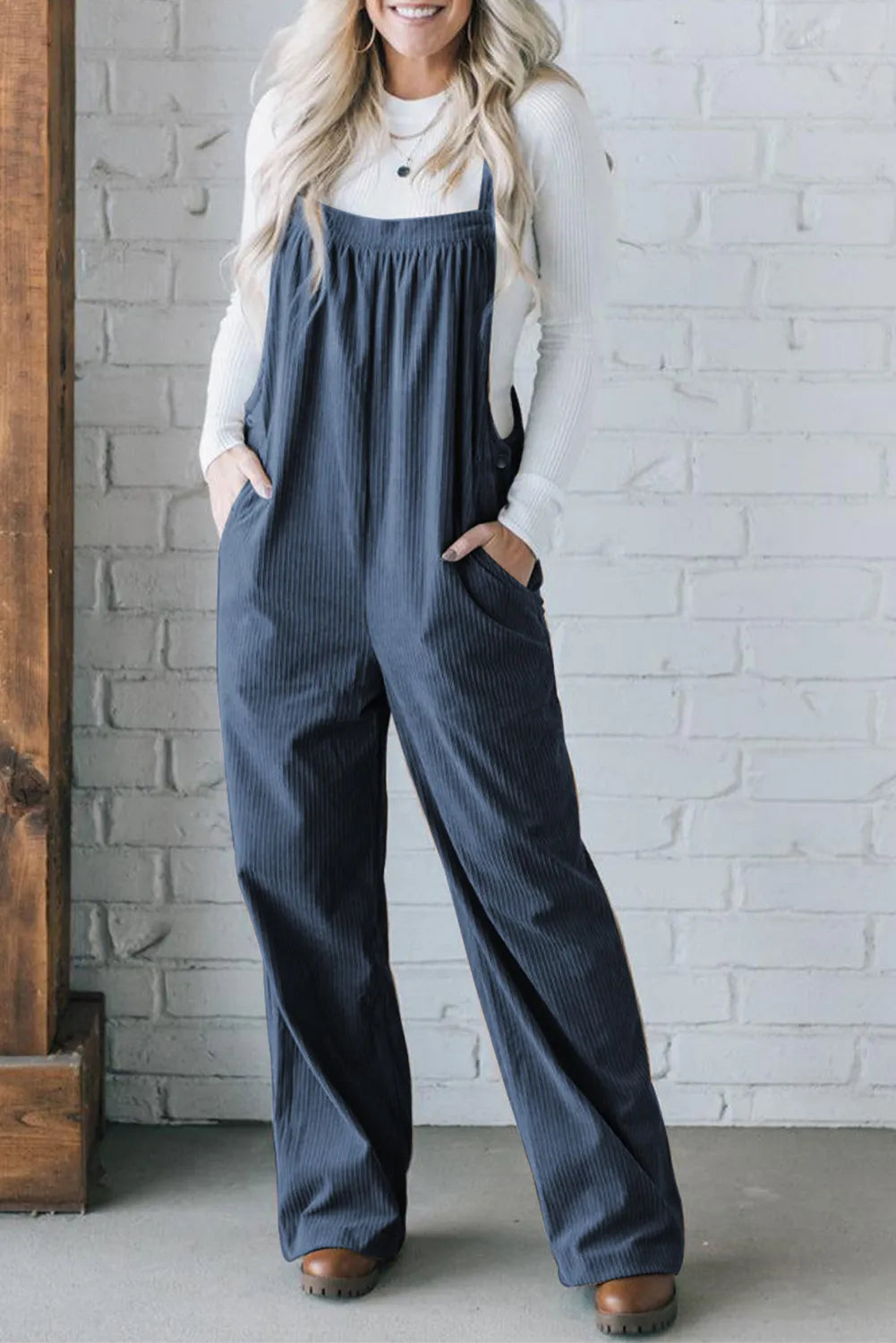 Square Neck Wide Strap Overalls - Charming Charlie
