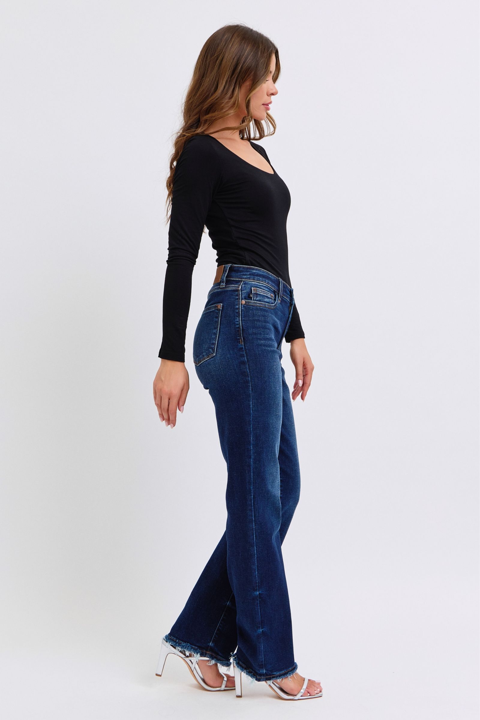 Judy Blue Full Size Raw Hem Straight Leg Jeans - Charming Charlie
