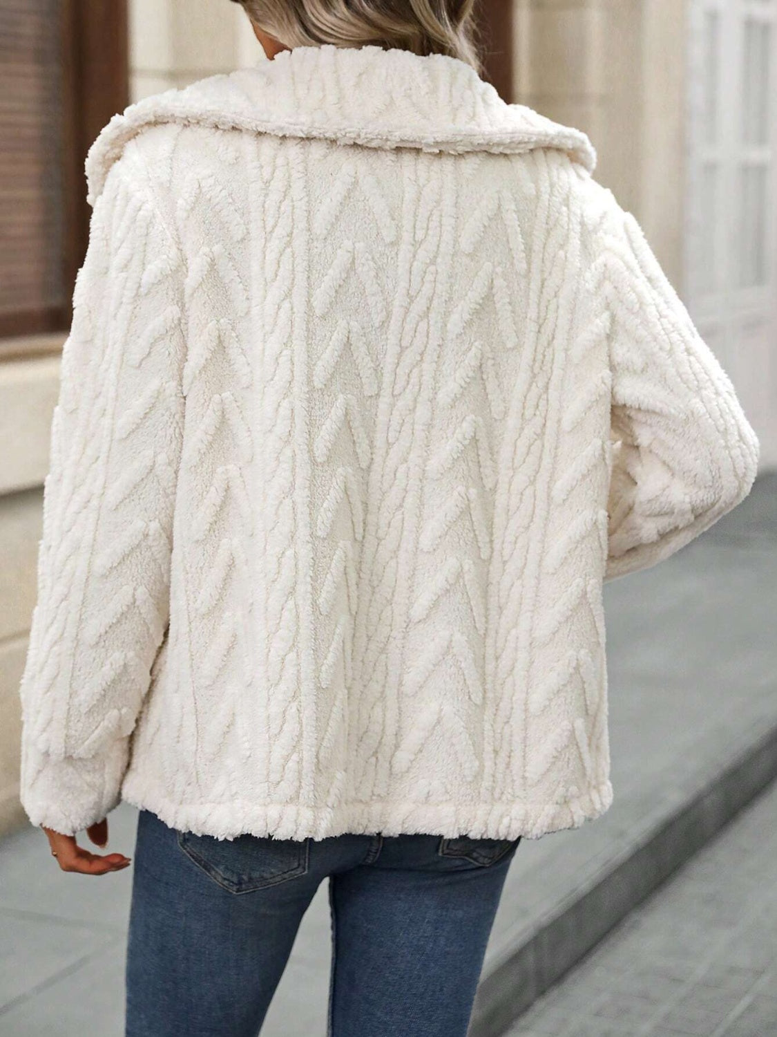 Fuzzy Texture Button Up Collared Neck Coat - Charming Charlie