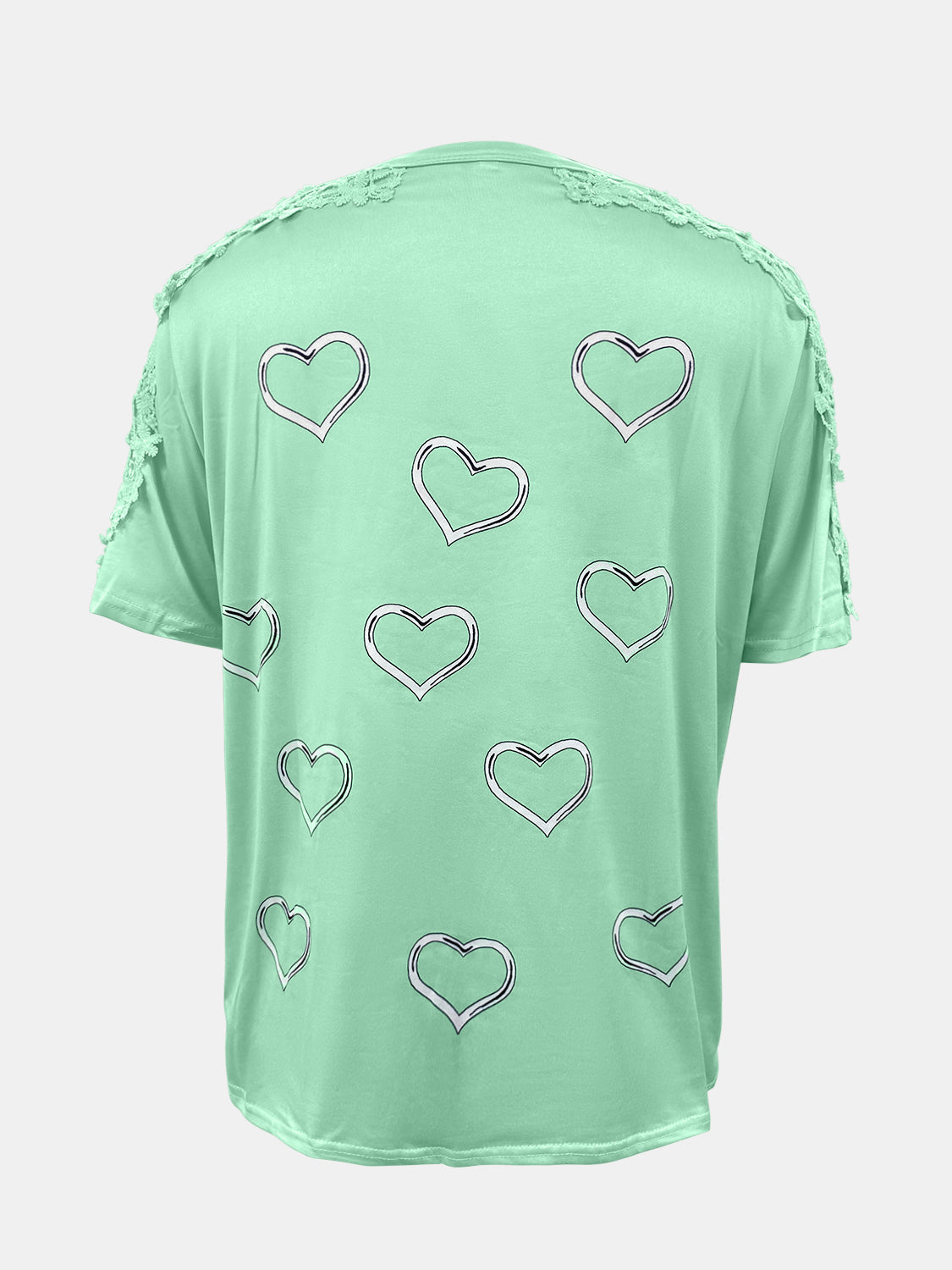 Full Size Lace Detail Heart Round Neck Short Sleeve Top - Charming Charlie