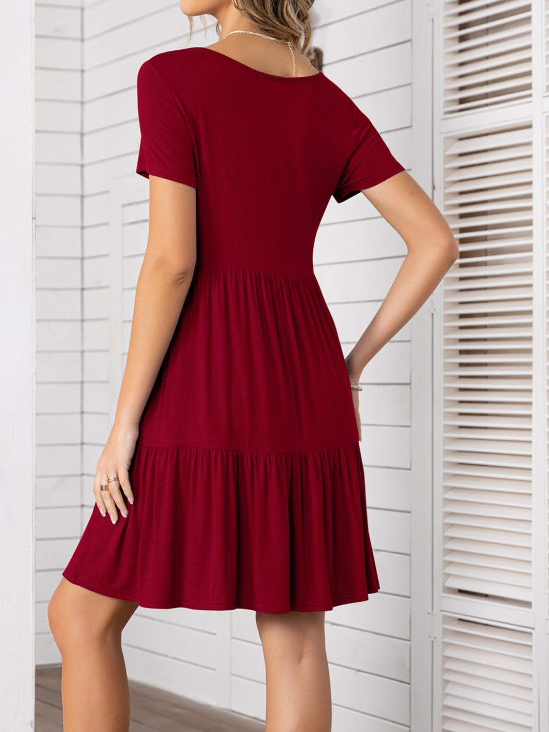 Round Neck Short Sleeve Mini Tee Dress - Charming Charlie