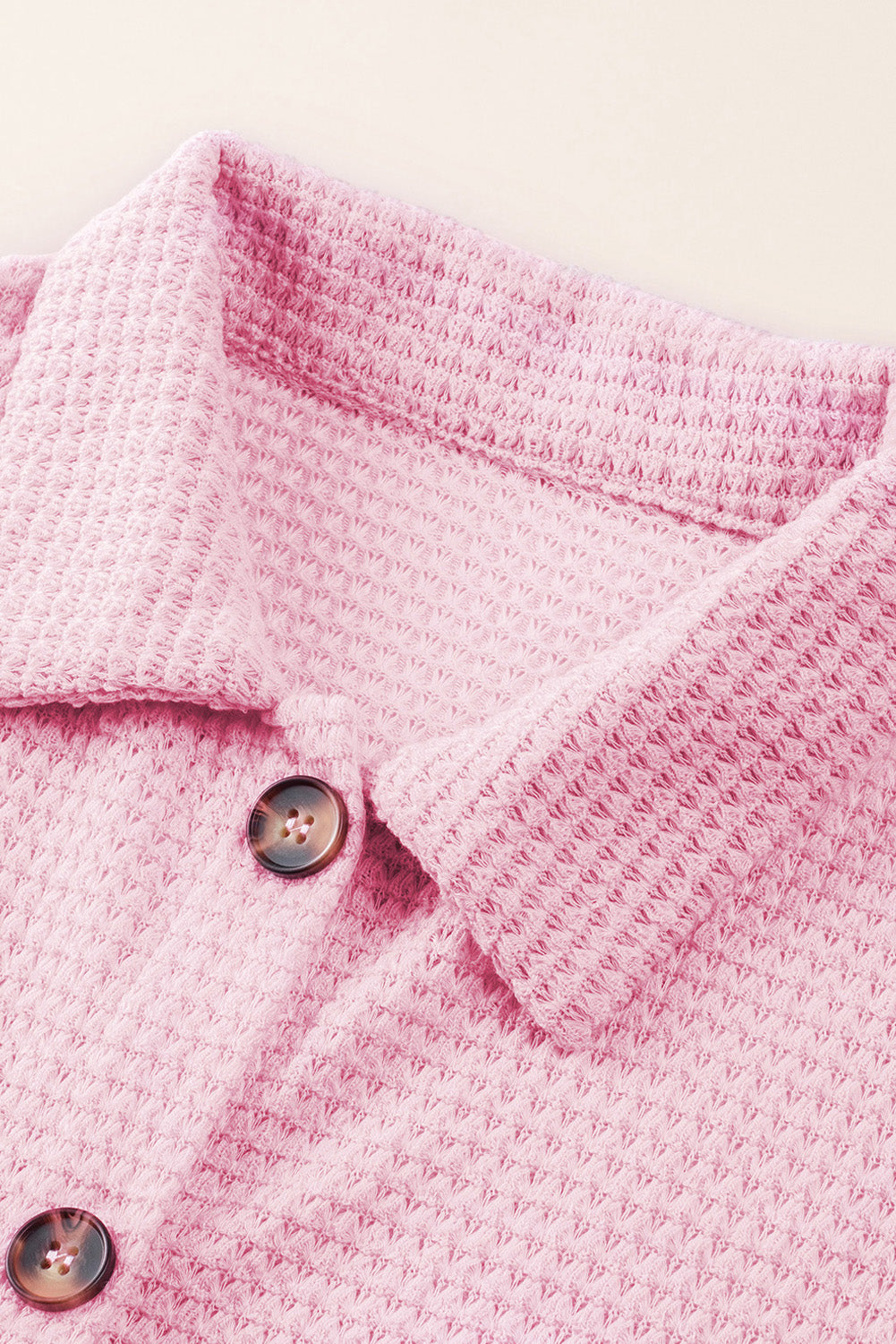 Waffle-Knit Collared Neck Long Sleeve Shirt - Charming Charlie