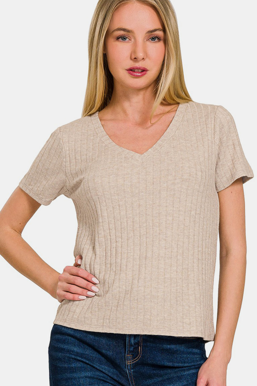 Zenana Ribbed Short Sleeve T-Shirt - Charming Charlie