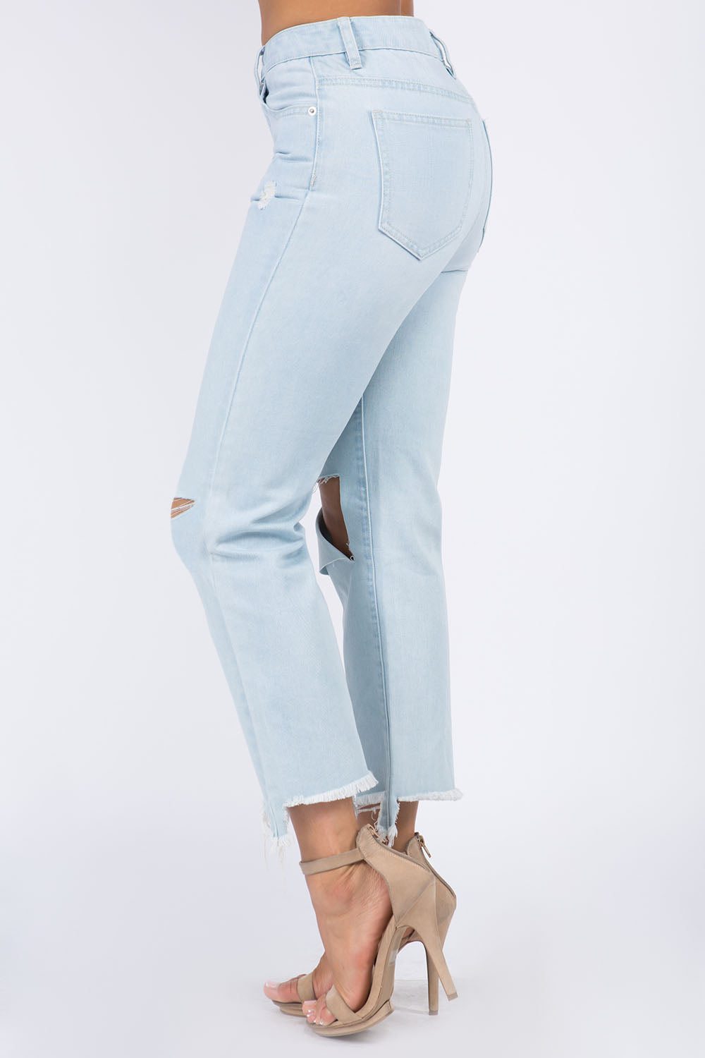 American Bazi High Waist Distressed Raw Hem Jeans - Charming Charlie