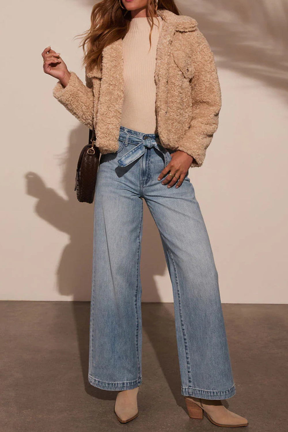 Tied Wide Leg Jeans with Pockets - Charming Charlie