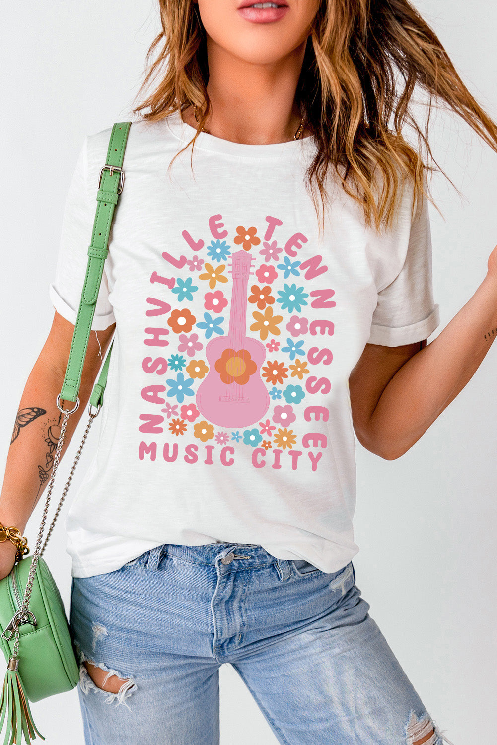 Graphic Round Neck Short Sleeve T-Shirt - Charming Charlie