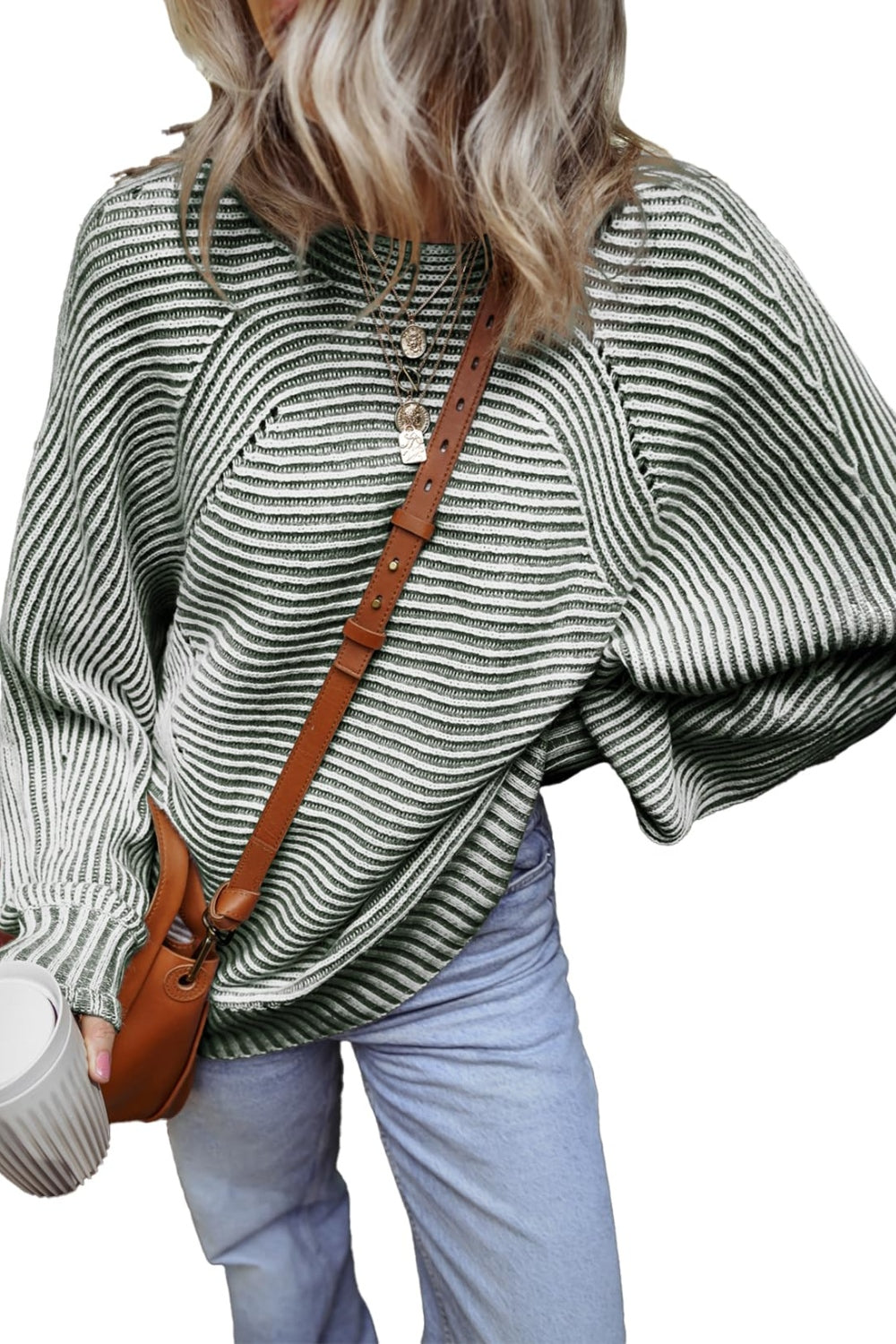 Textured Striped Round Neck Long Sleeve Top - Charming Charlie